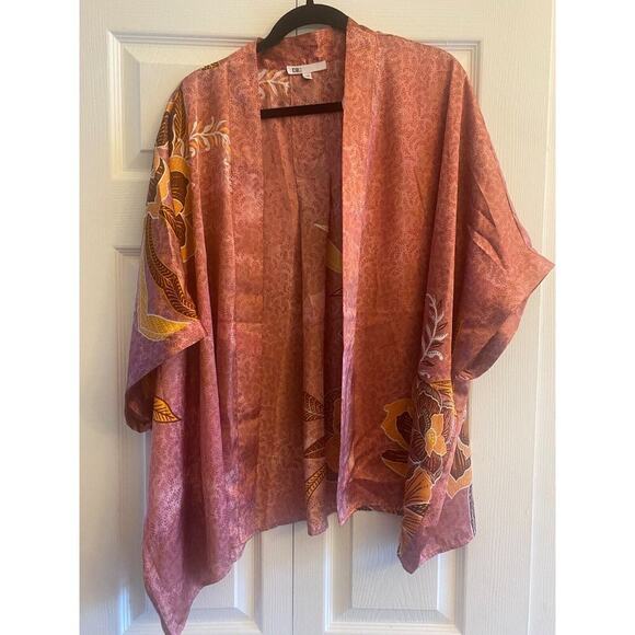 DR2 Daniel Rainn floral lightweight 3/4 sleeve Ruana front cardigan kimono L/XL - Picture 1 of 6